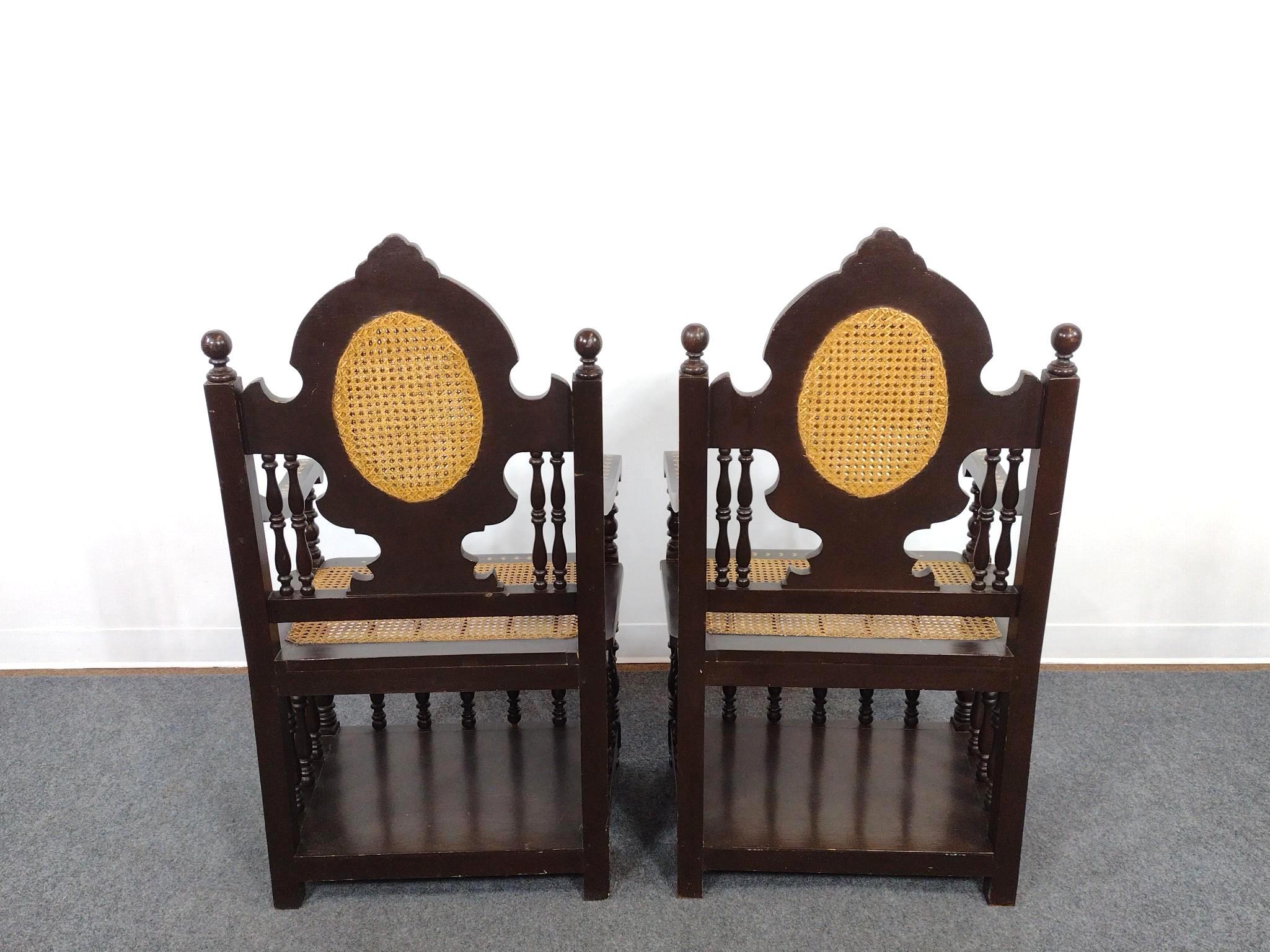 Pair of Inlaid and Cane Armchairs