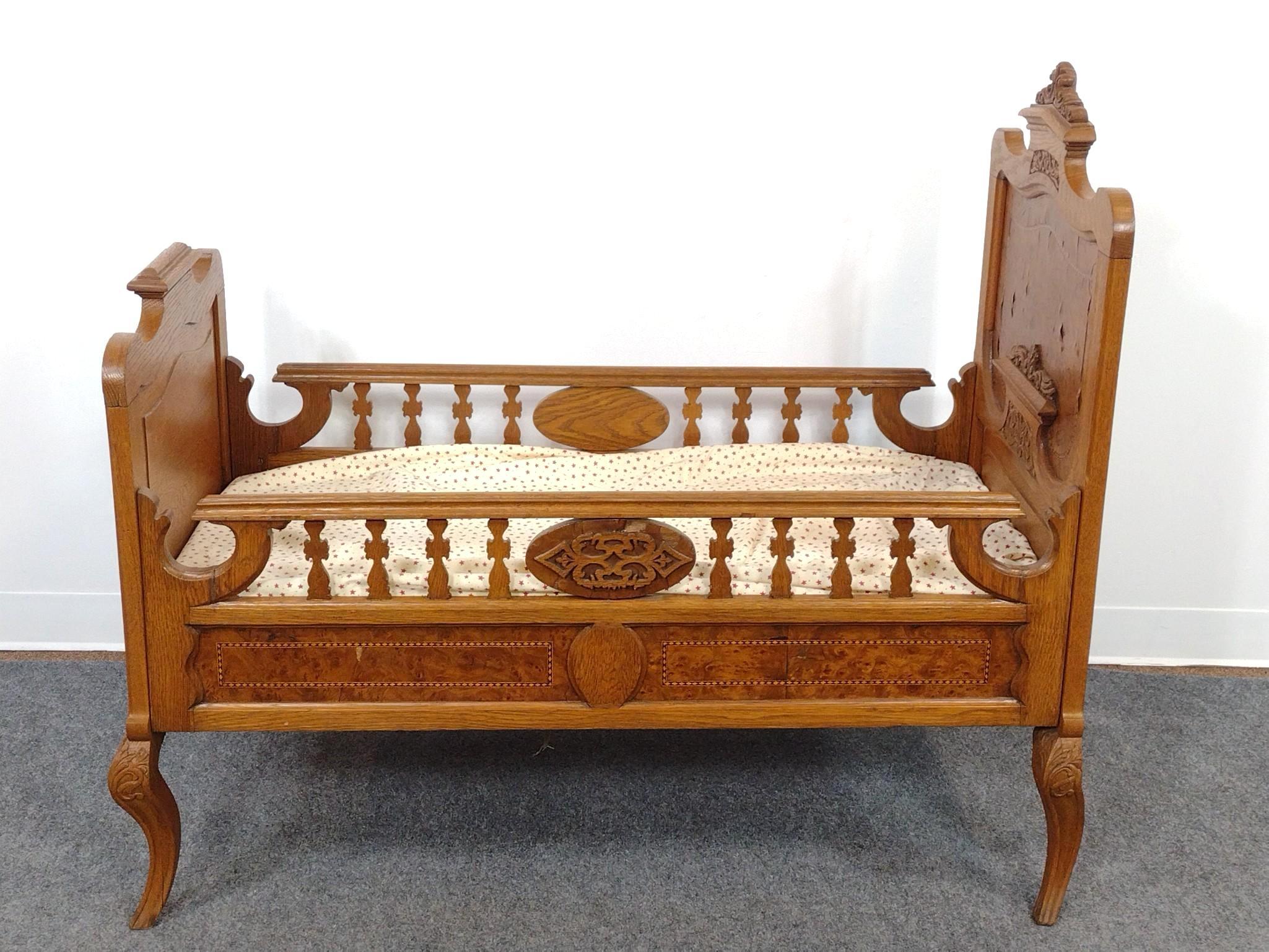 Victorian Inlaid Crib or Child's Bed