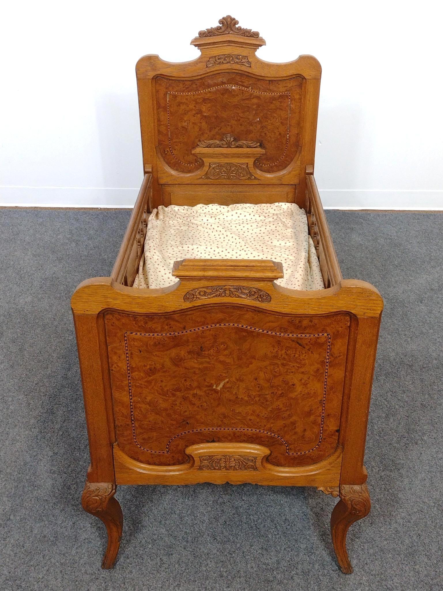 Victorian Inlaid Crib or Child's Bed
