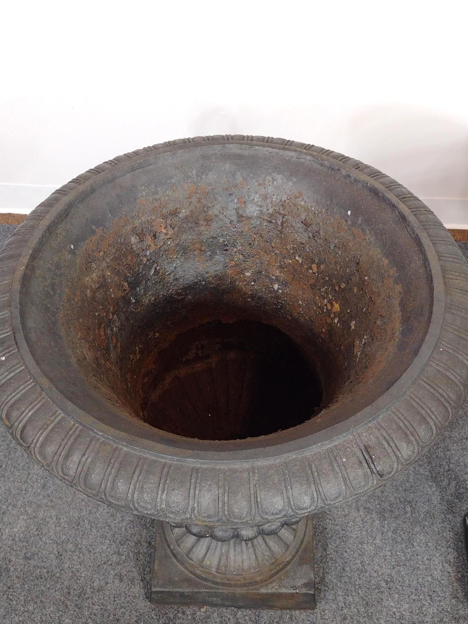 Pair of Cast Iron Planters and Cement Decoration