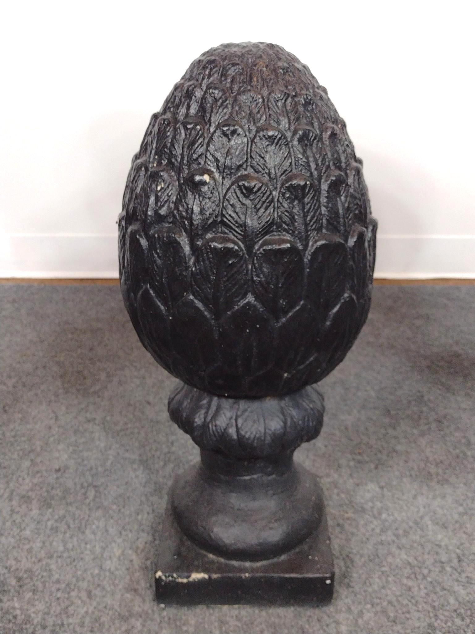 Pair of Cast Iron Planters and Cement Decoration