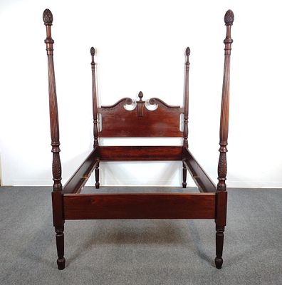 Four Poster Bed. 58-1/2" wide X 83-1/2" deep X 86" high. No manufactures name found.