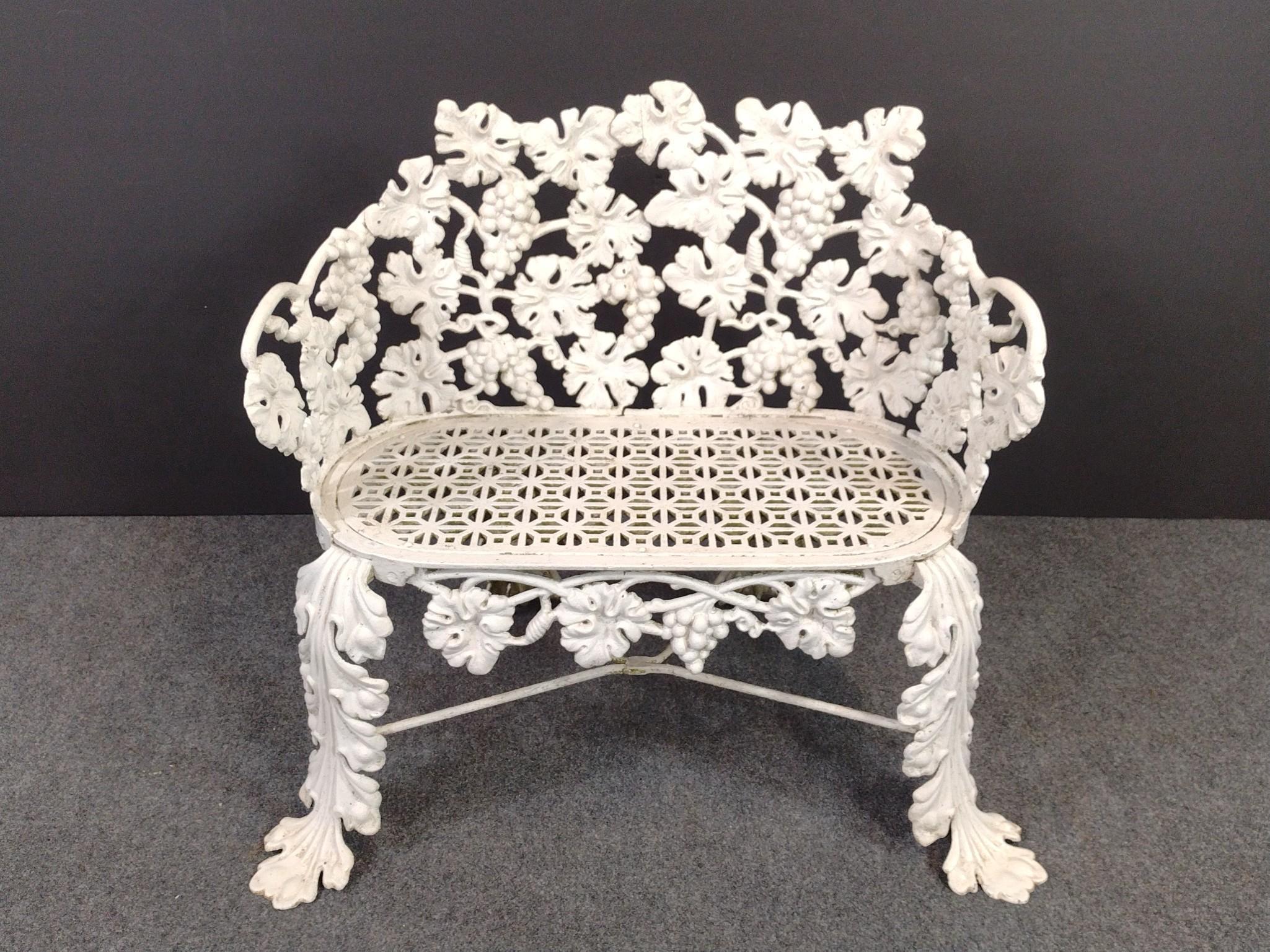Cast Iron White Painted Grapevine Garden Bench