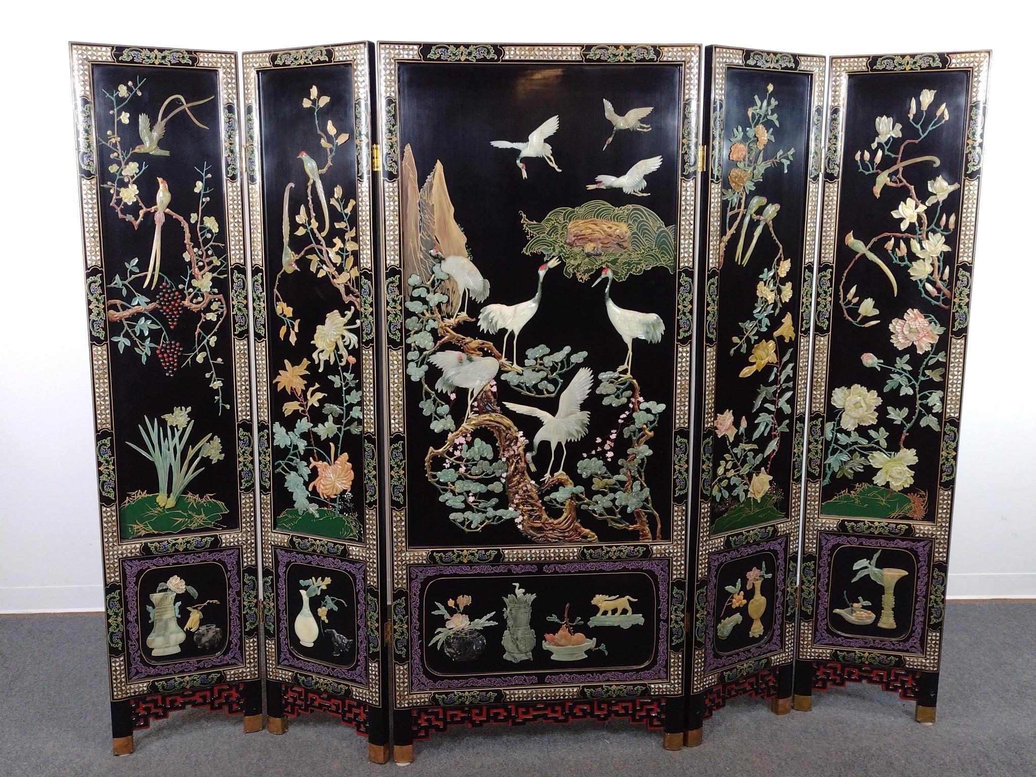 Chinese 5-Panel Lacquer Room Divider