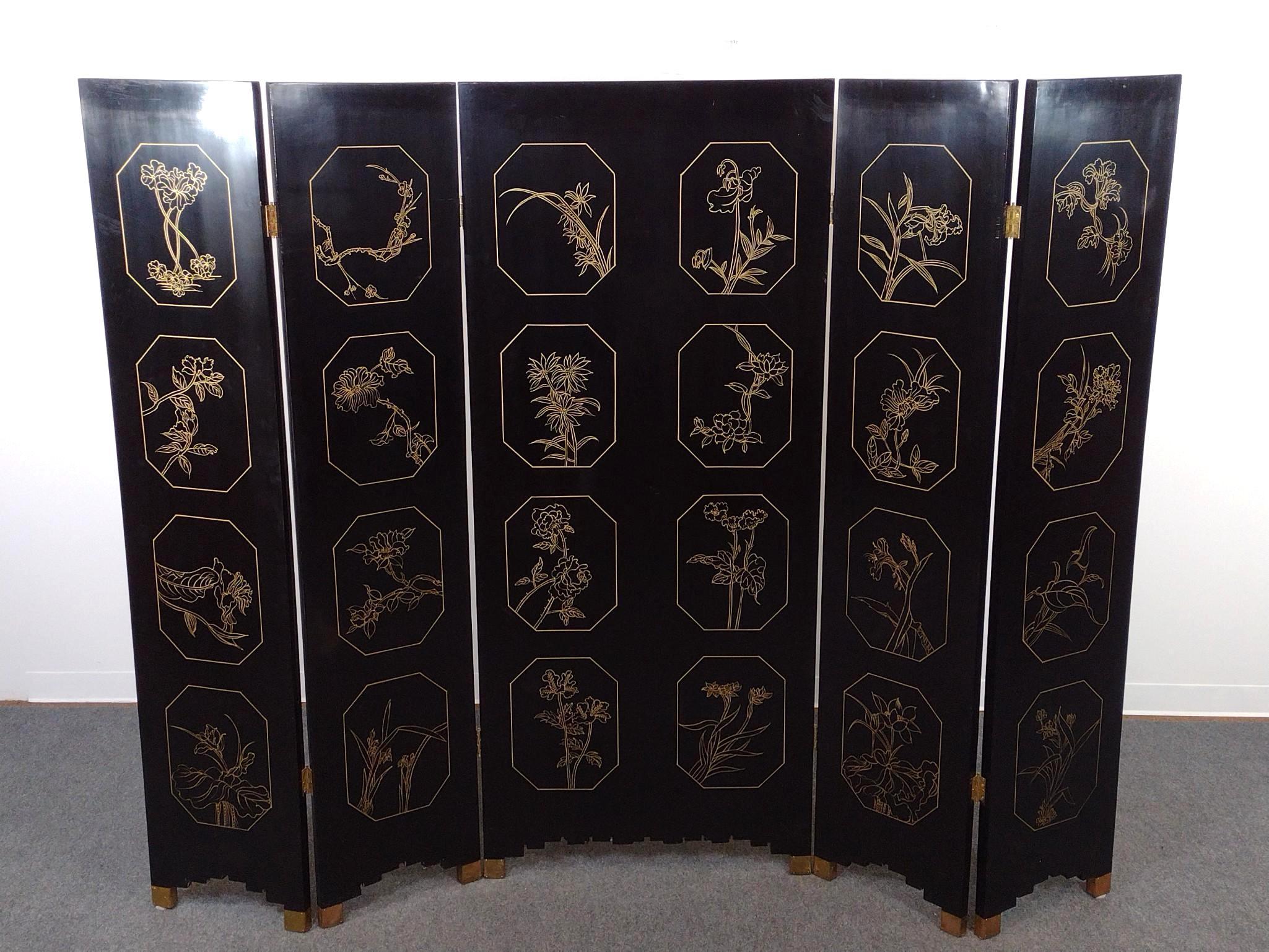 Chinese 5-Panel Lacquer Room Divider