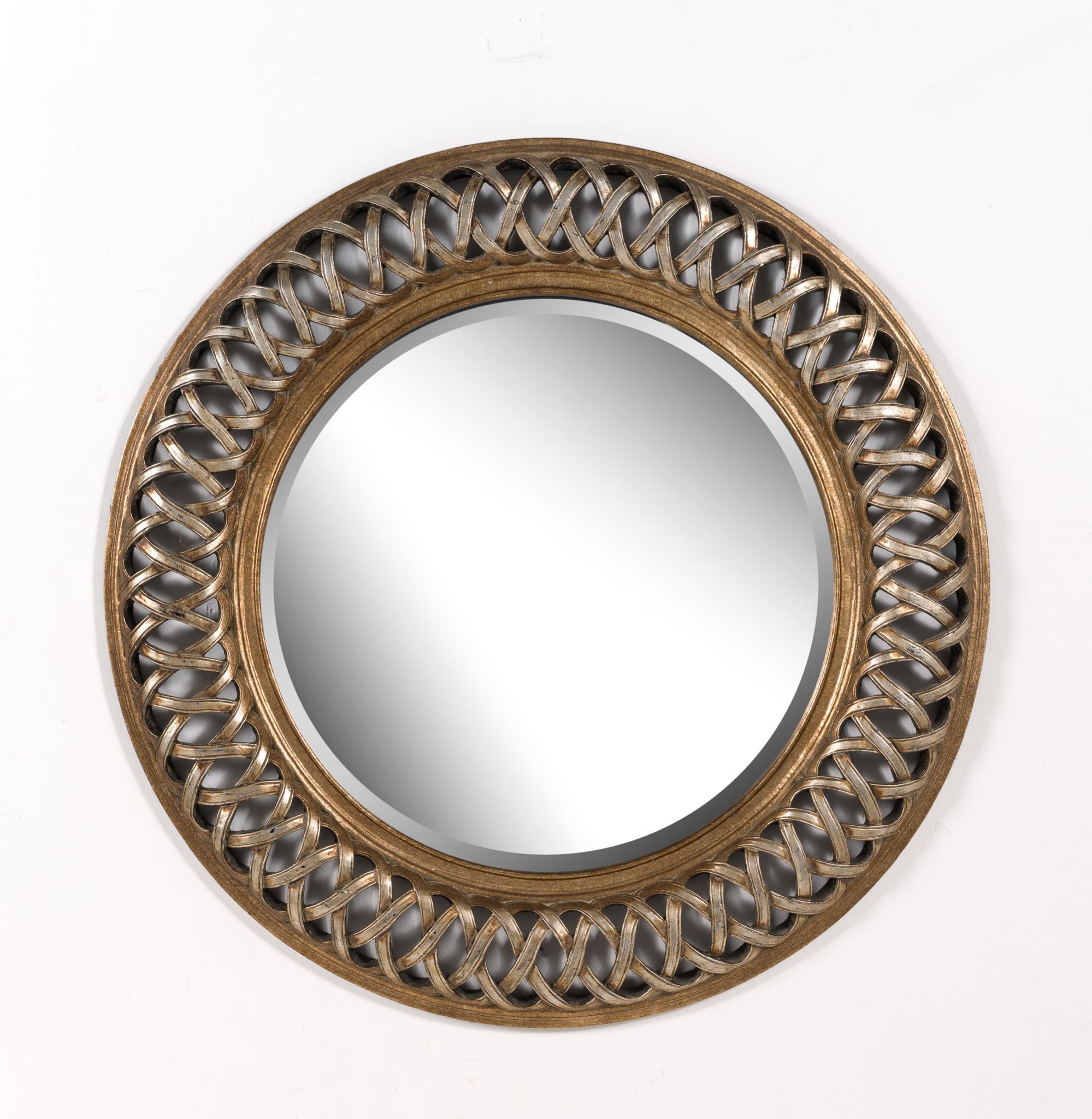 Large Round Mirror with Lattice Frame