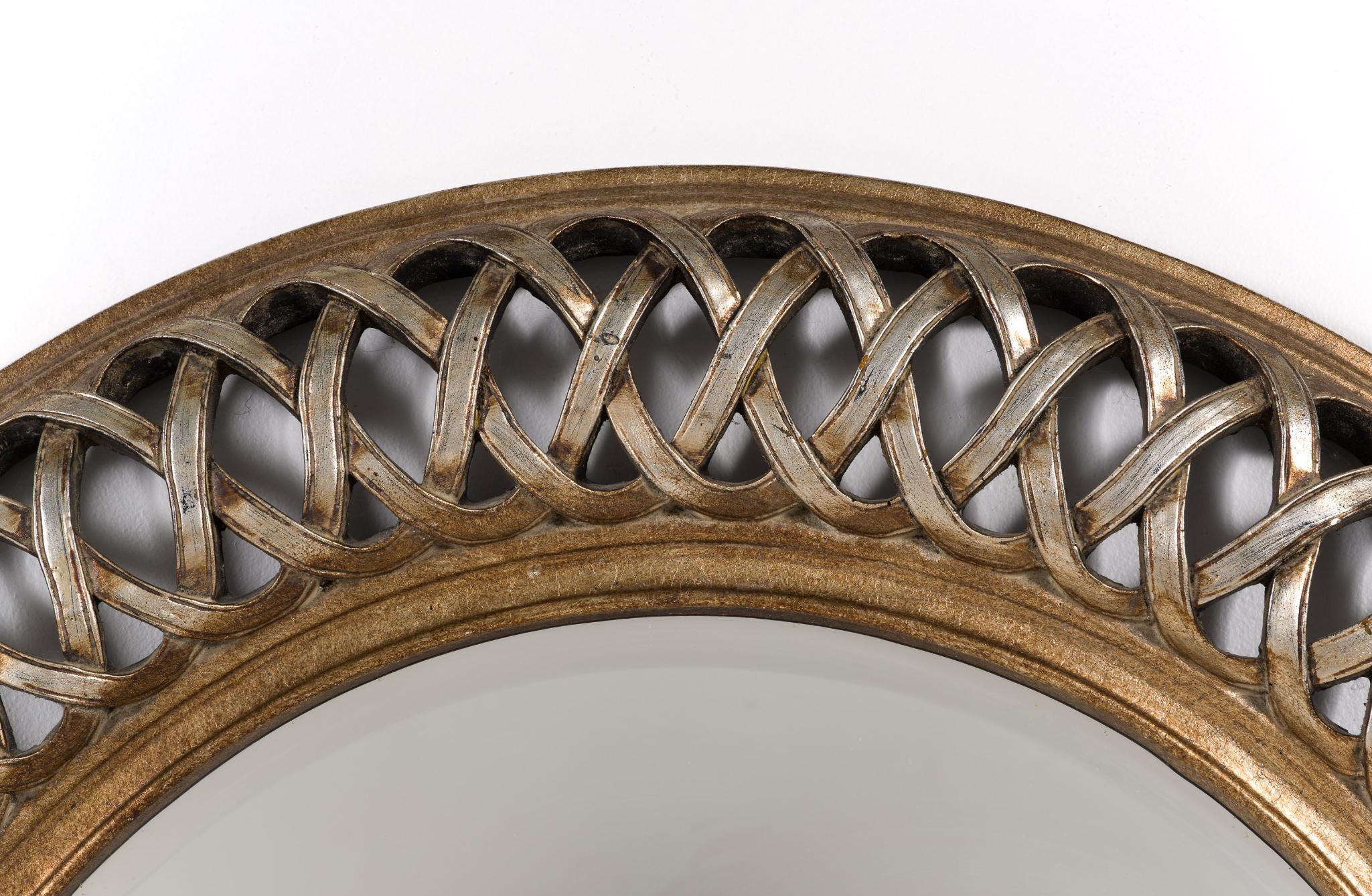 Large Round Mirror with Lattice Frame