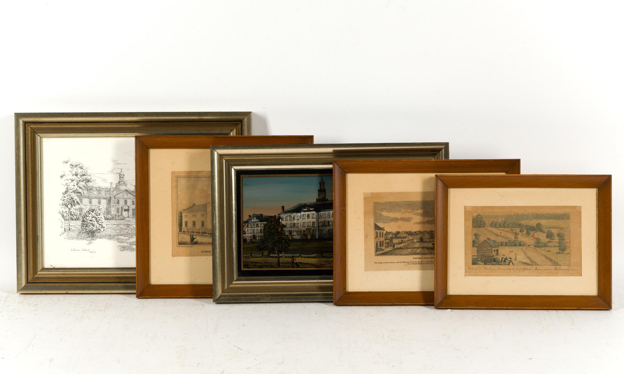 5 Framed Historic Architectural Prints and Landscapes