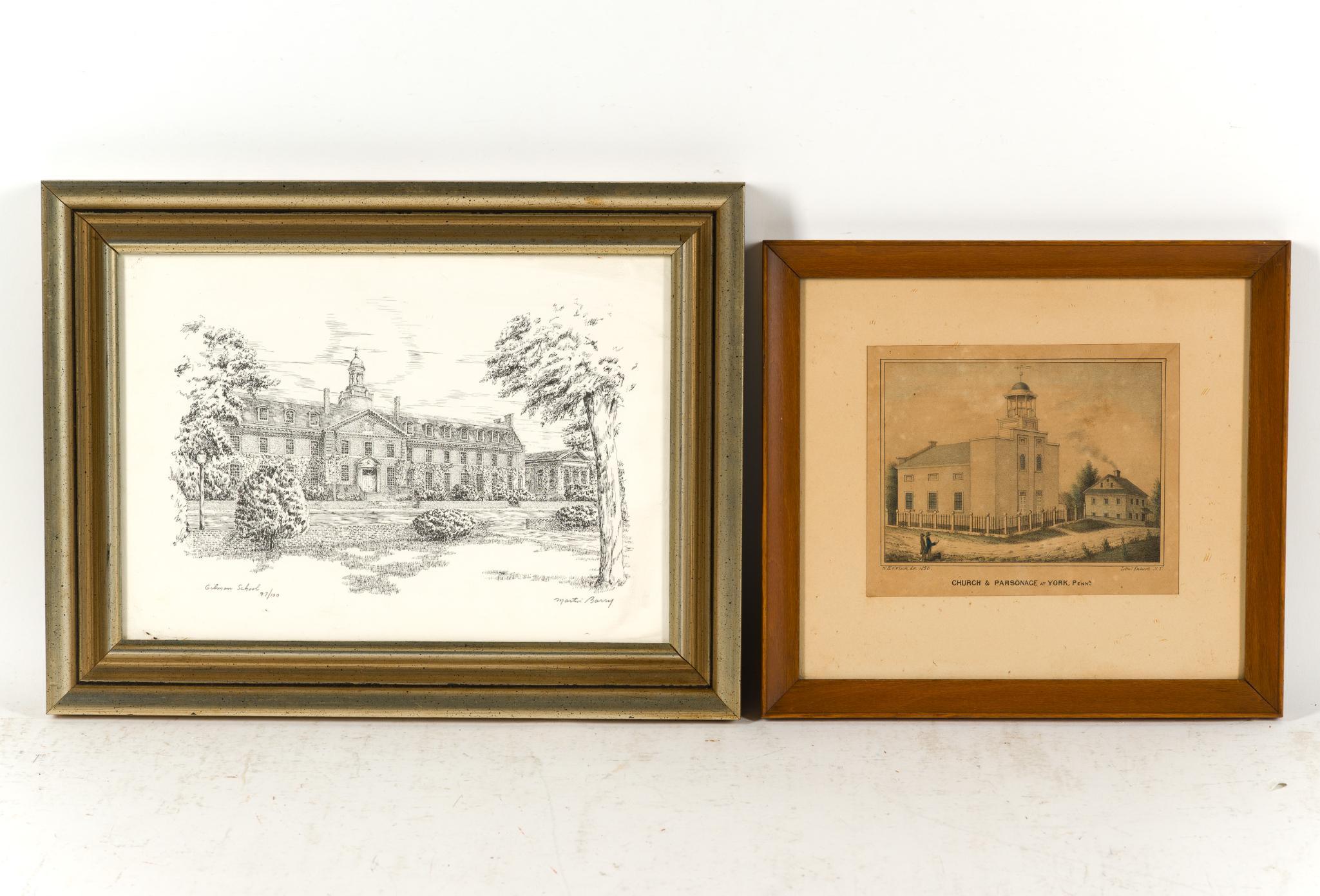 5 Framed Historic Architectural Prints and Landscapes