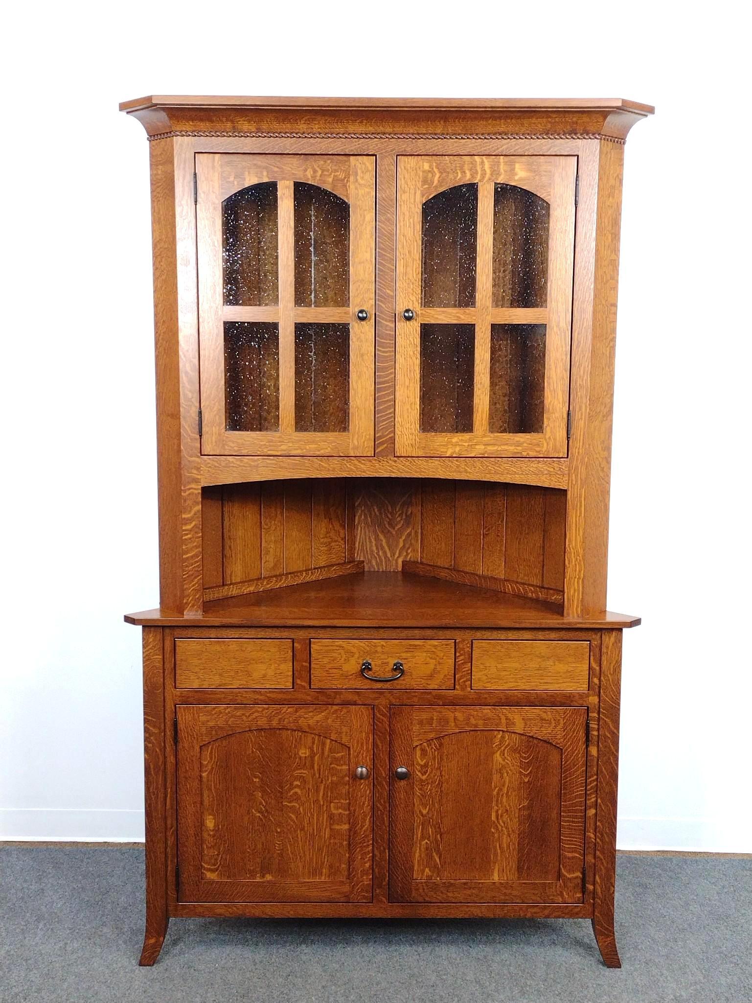 Mission Style Corner Hutch Cabinet