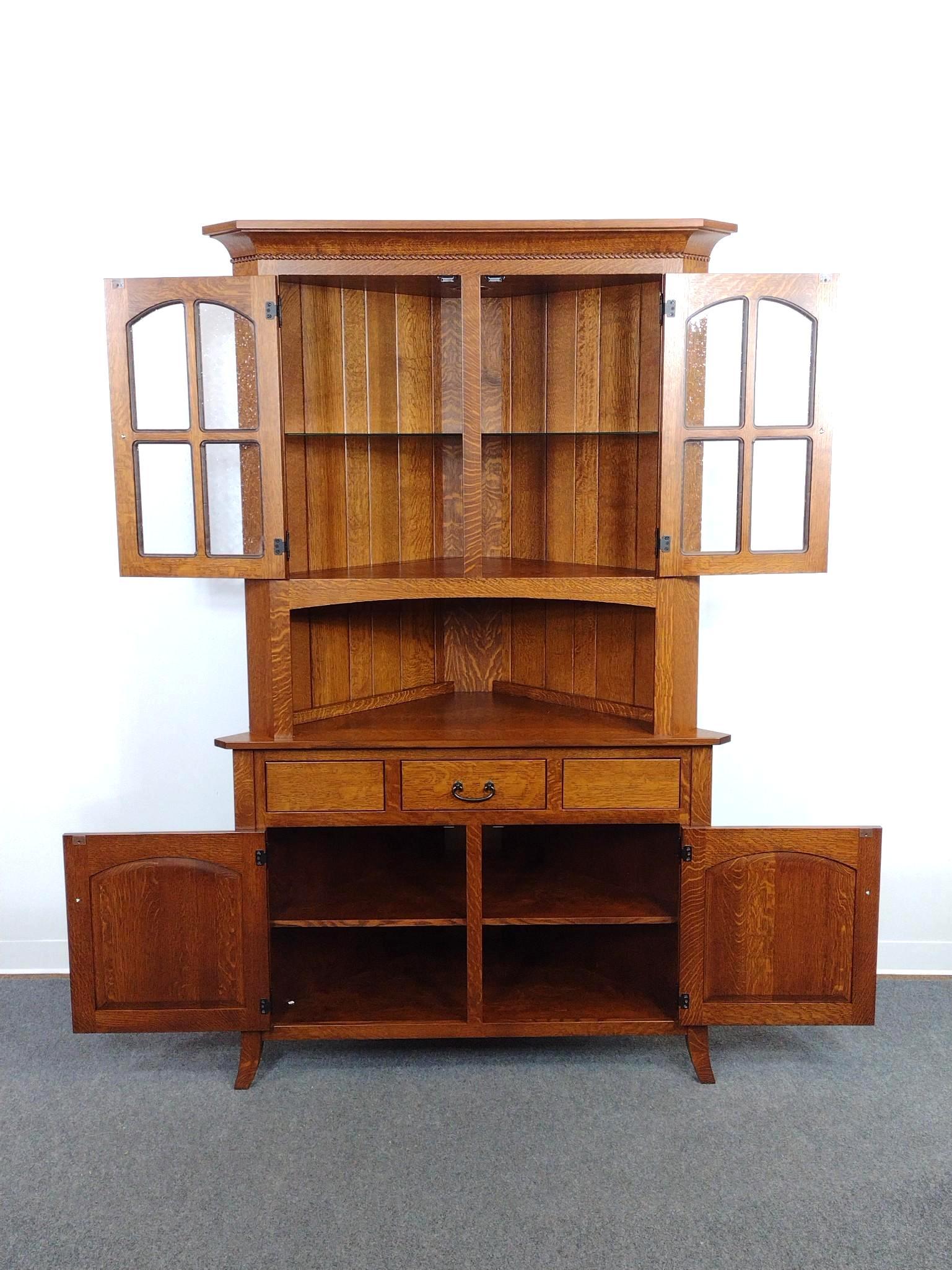 Mission Style Corner Hutch Cabinet