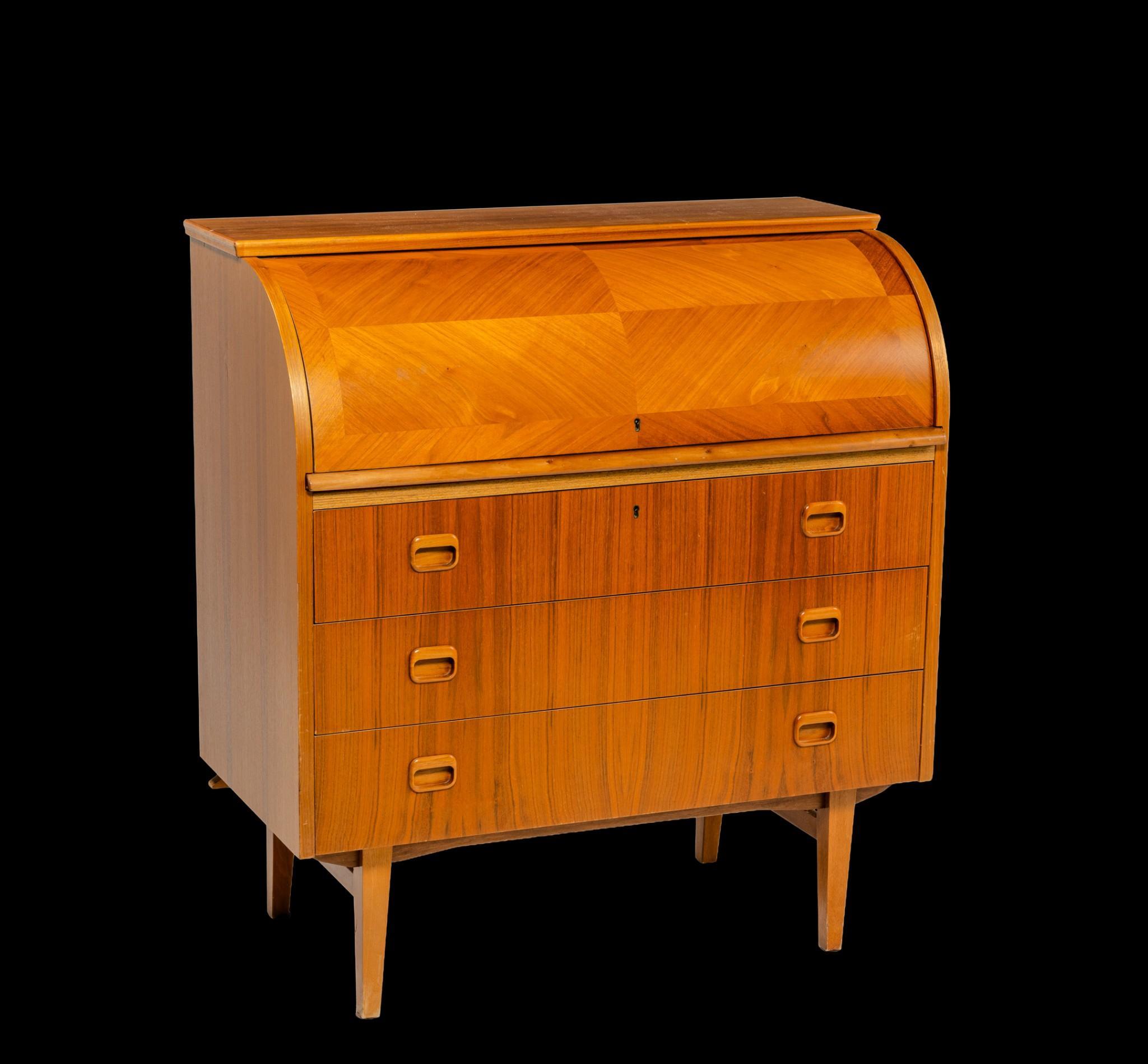 Mid-Century Swedish Modern Rolltop Secretary Desk