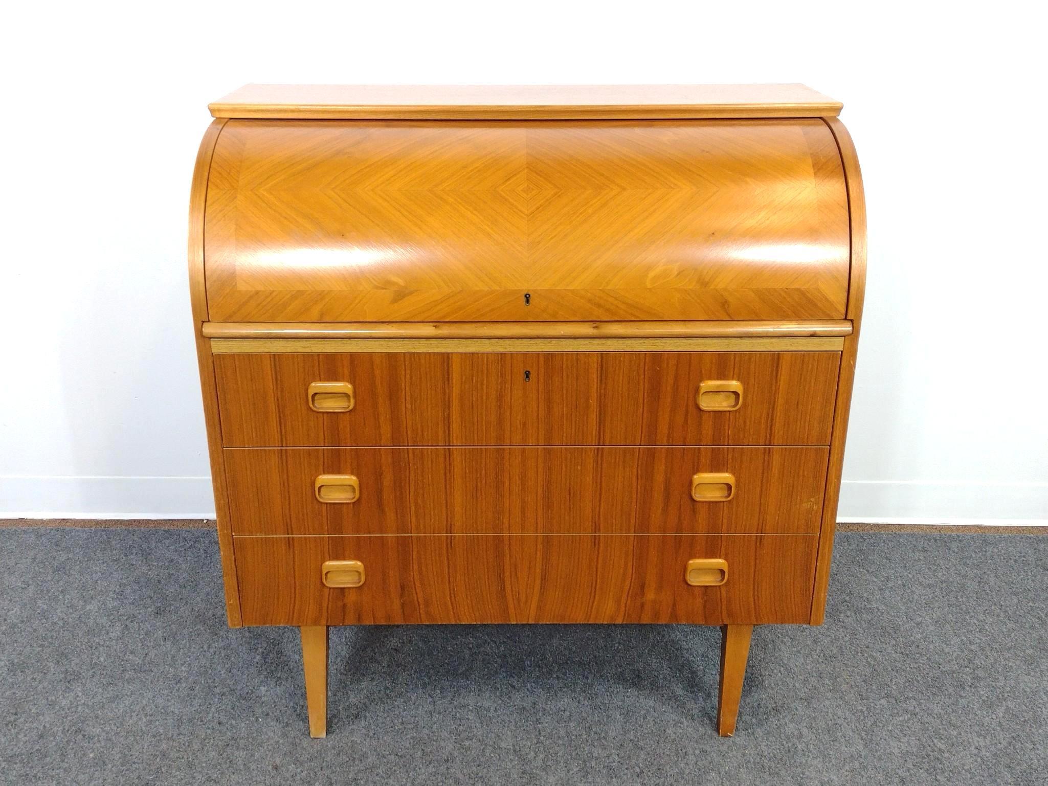Mid-Century Swedish Modern Rolltop Secretary Desk