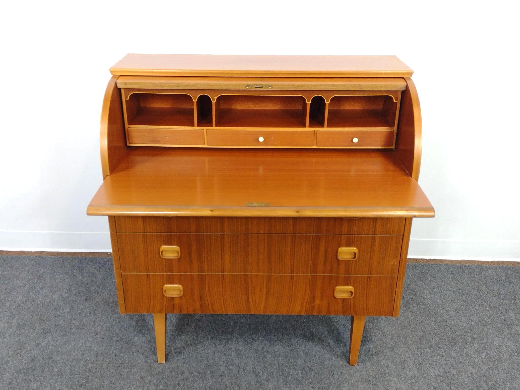 Mid-Century Swedish Modern Rolltop Secretary Desk