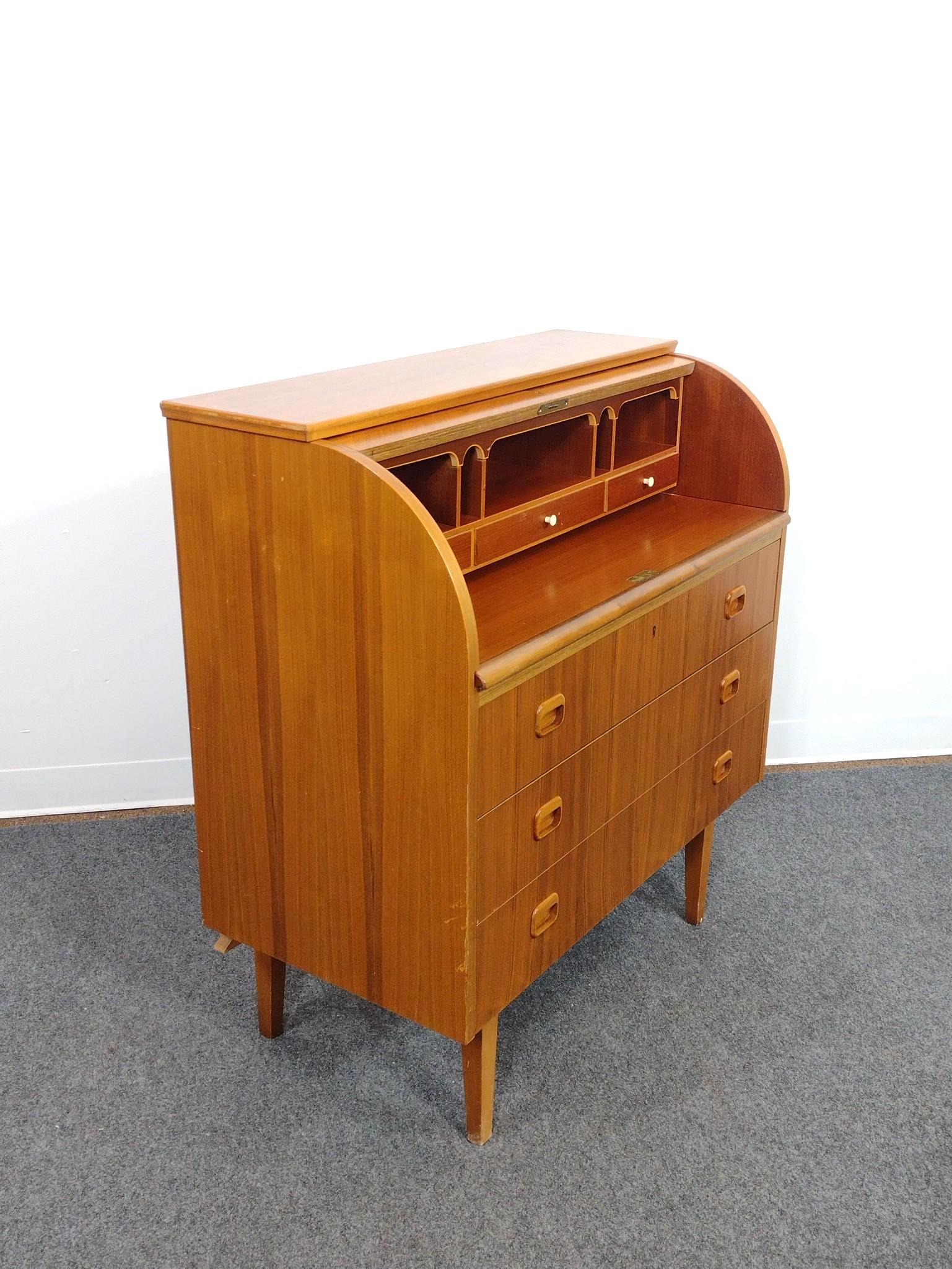 Mid-Century Swedish Modern Rolltop Secretary Desk