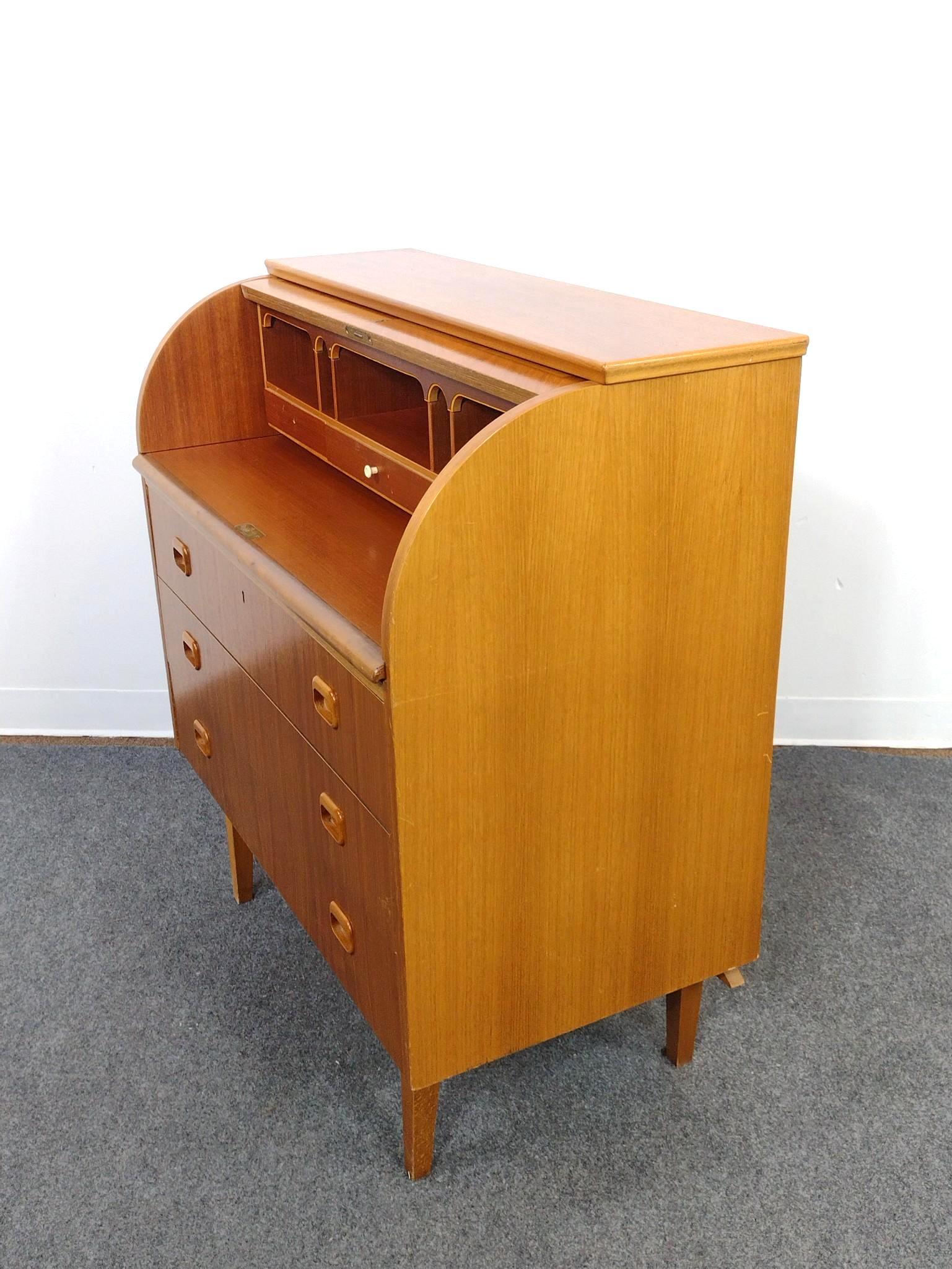 Mid-Century Swedish Modern Rolltop Secretary Desk