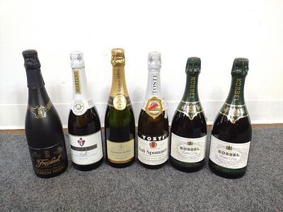 6 Bottles of Estate Alcohol. Includes Tosti Asti Spumante, Freixenet Cordon Negro, Korbel Extra 