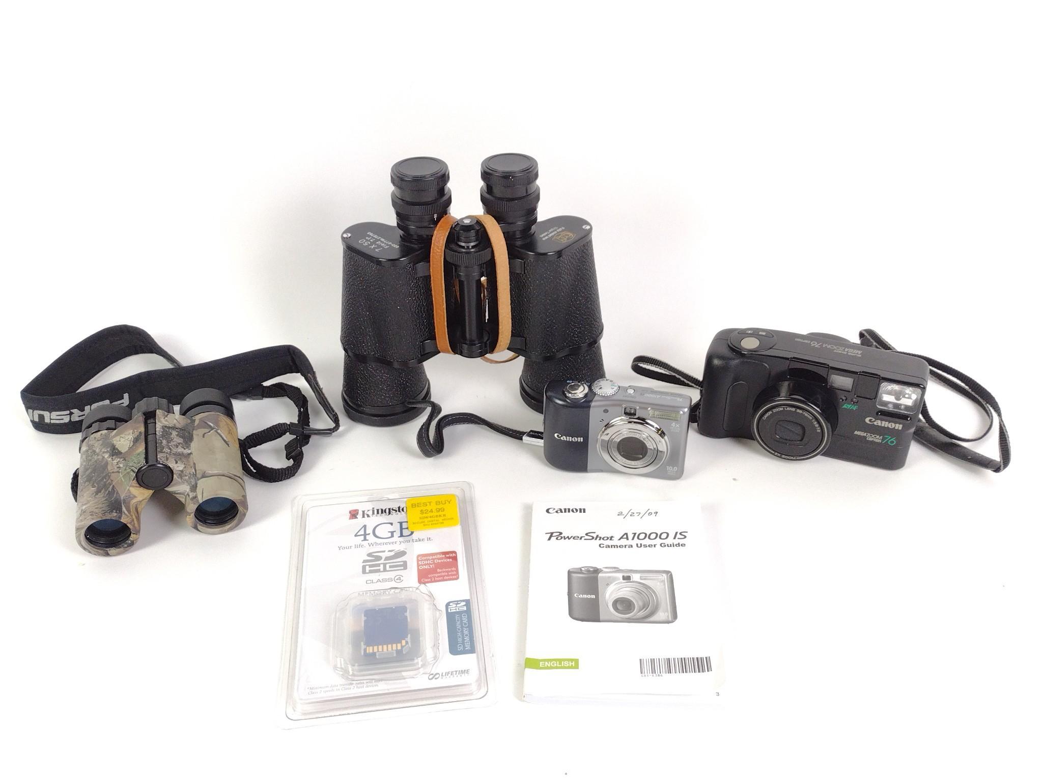 2 Pairs Binoculars & 2 Canon Cameras
