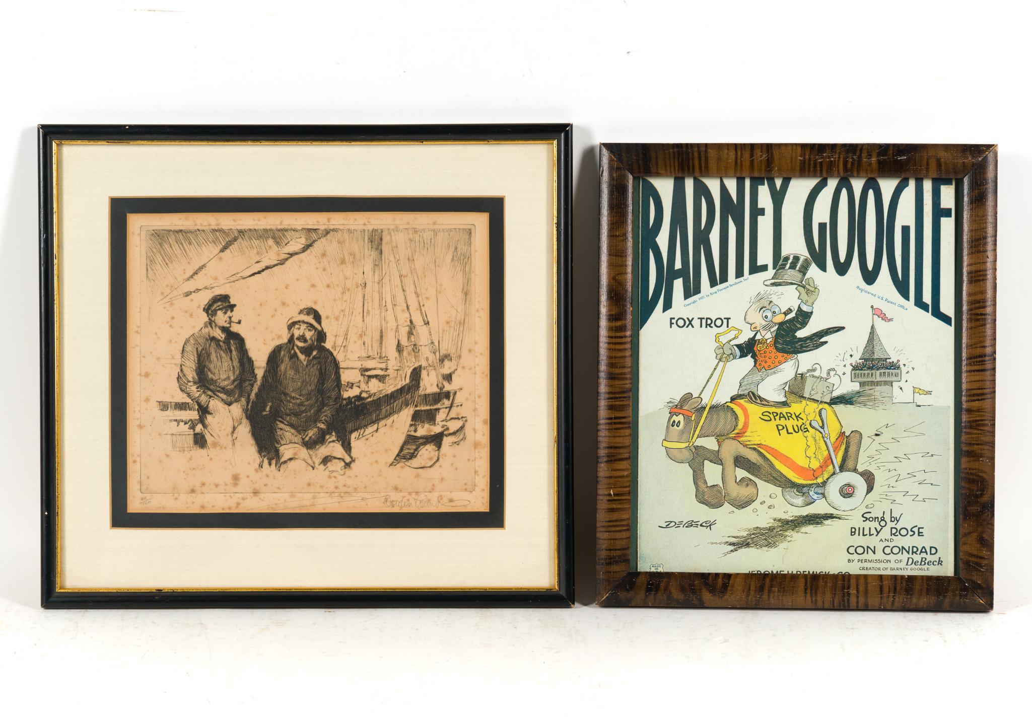 Framed Gordon Grant Sailors Lithograph & Barney Google Poster