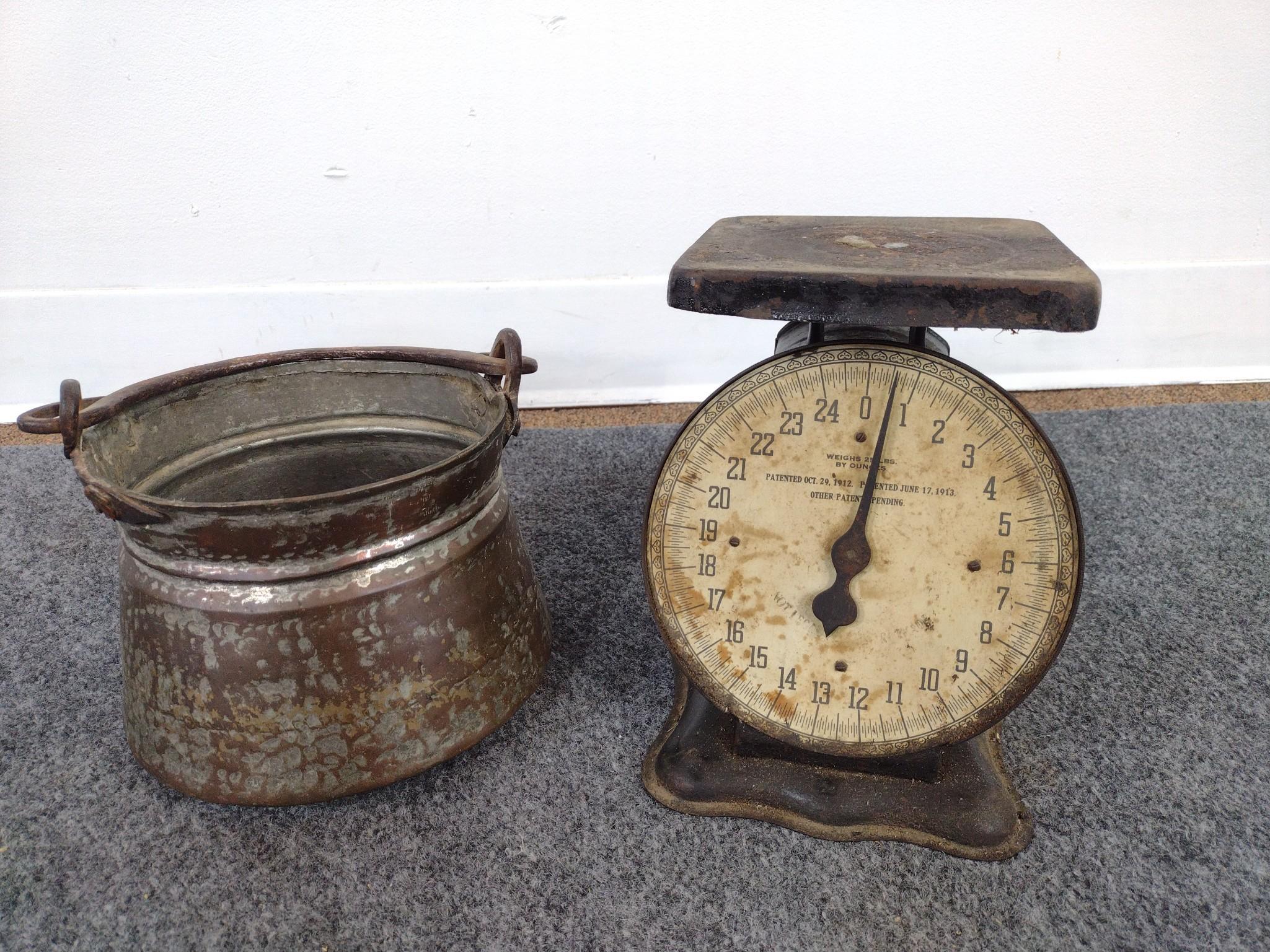 Antique Copper Pots, Scale & Oil Can