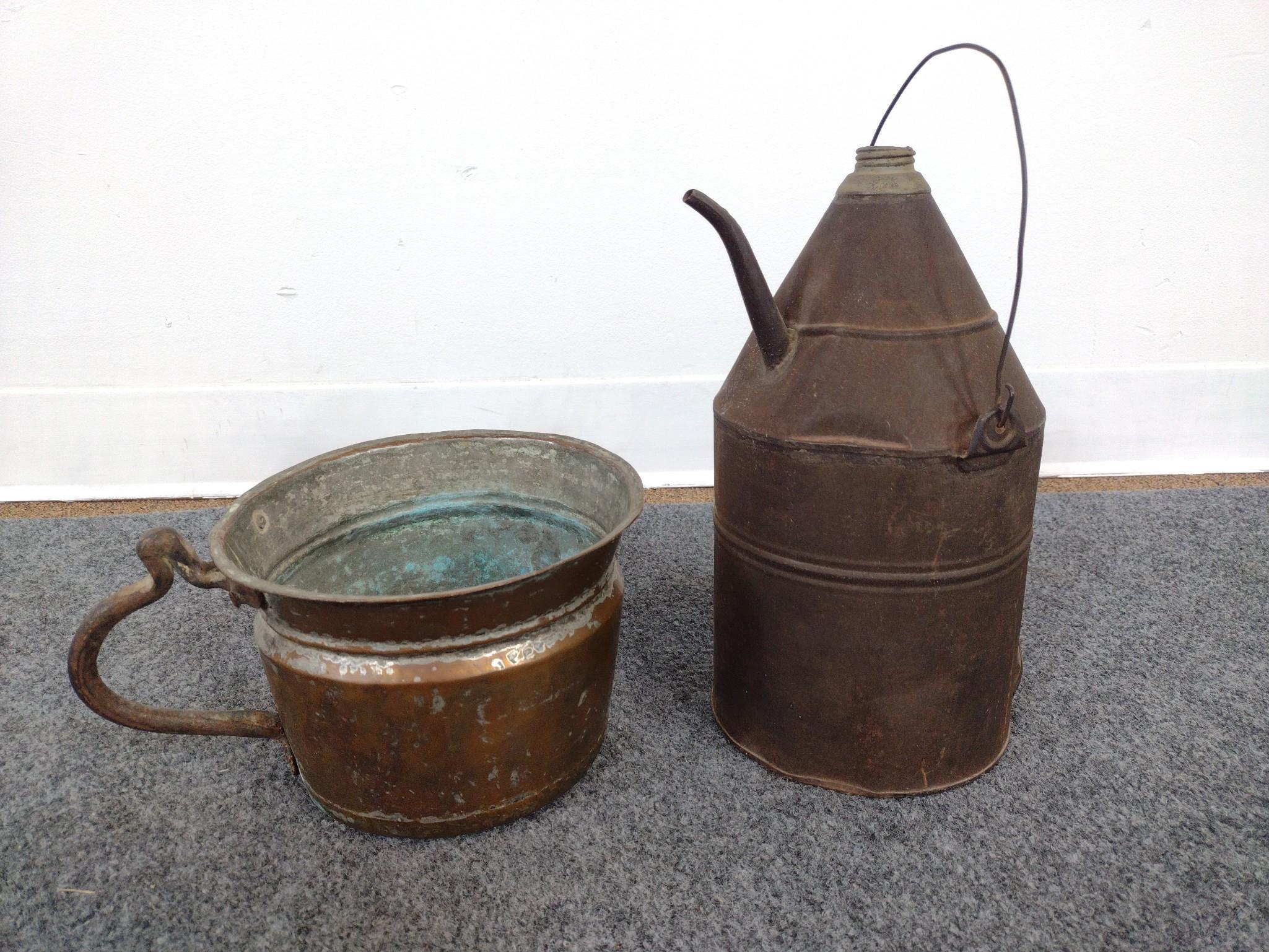 Antique Copper Pots, Scale & Oil Can