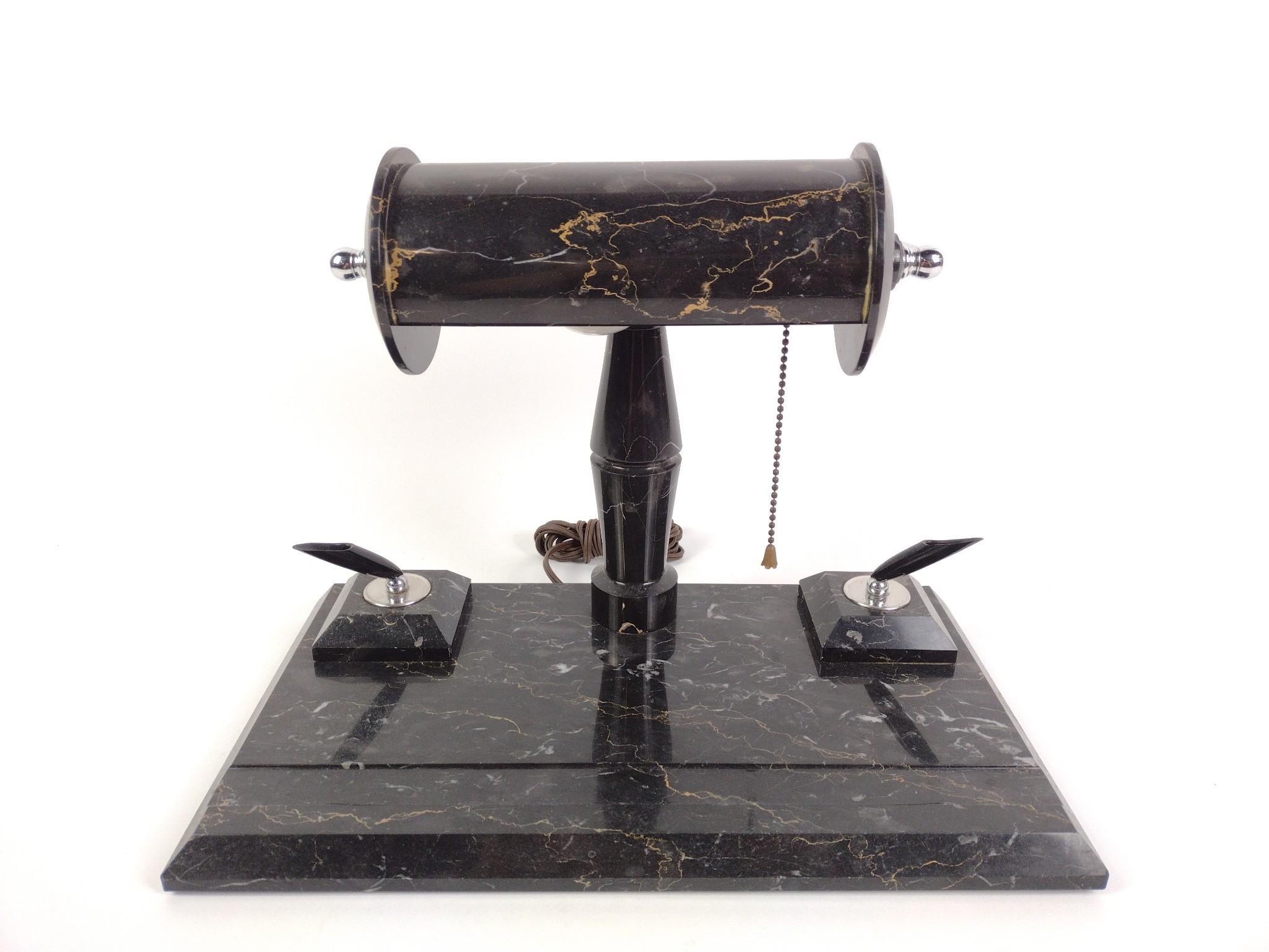 Marble Executive Desk Lamp With Pen Holder Set