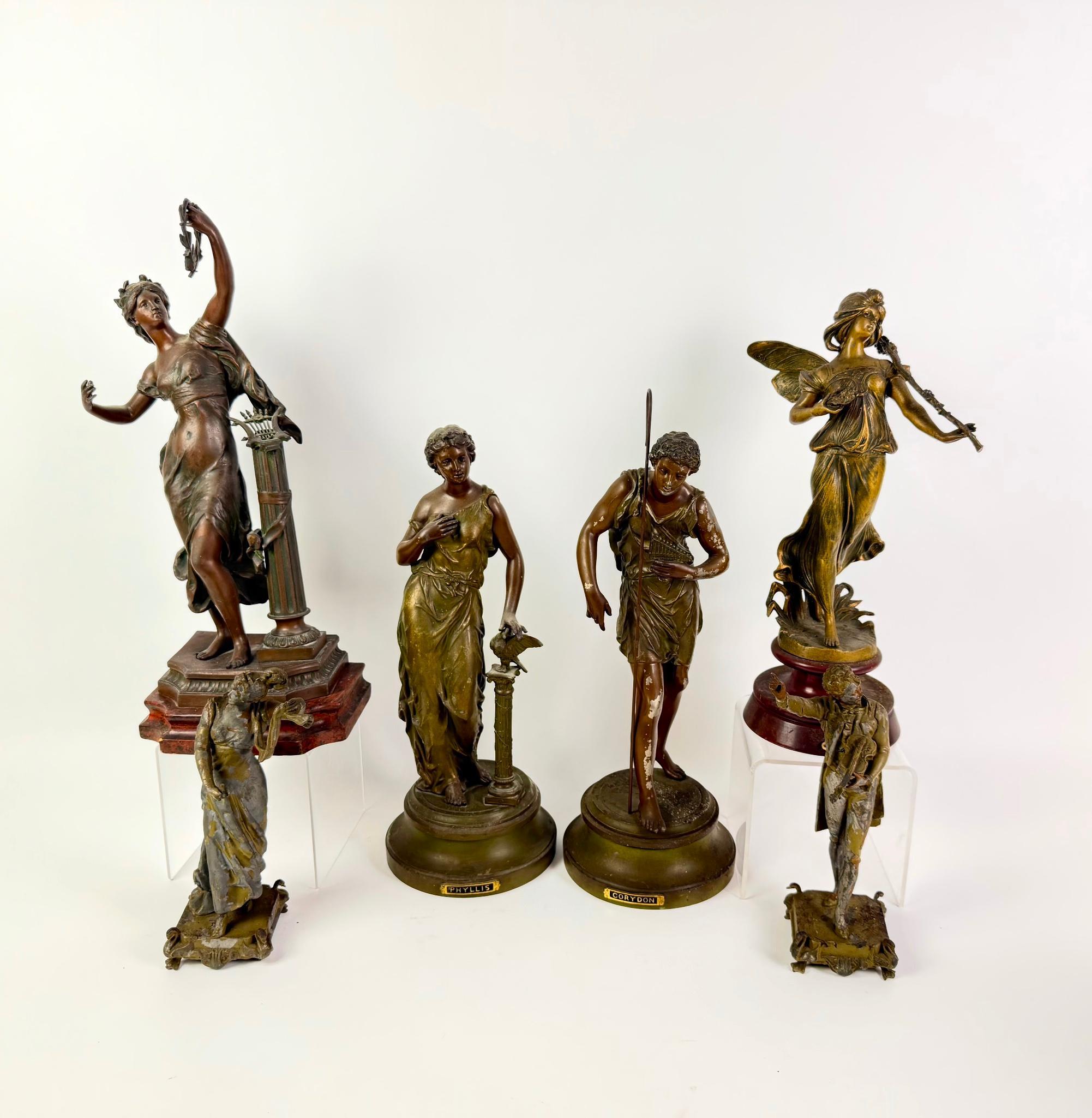 4 Spelter Metal Statues