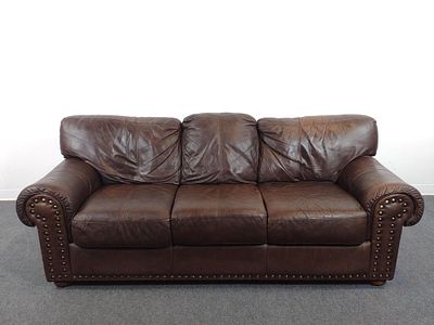 Due Linee Salotti Leather Sofa. 88" wide X 36-1/2" deep X 36" high. Has a few scuffs and areas 