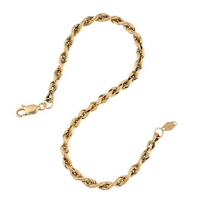 14K Gold Chain Bracelet. A 7 3/4" French rope chain bracelet in yellow gold. It is marked 14k 
