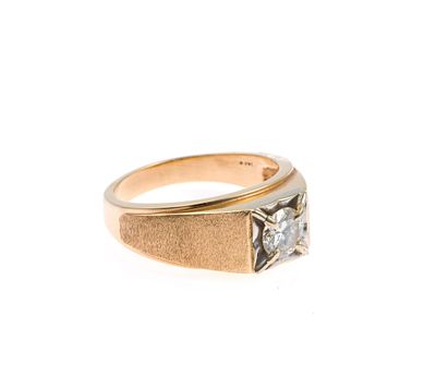 14K Gold and Diamond Ring. A size 11 yellow gold ring with a round brilliant cut diamond of 