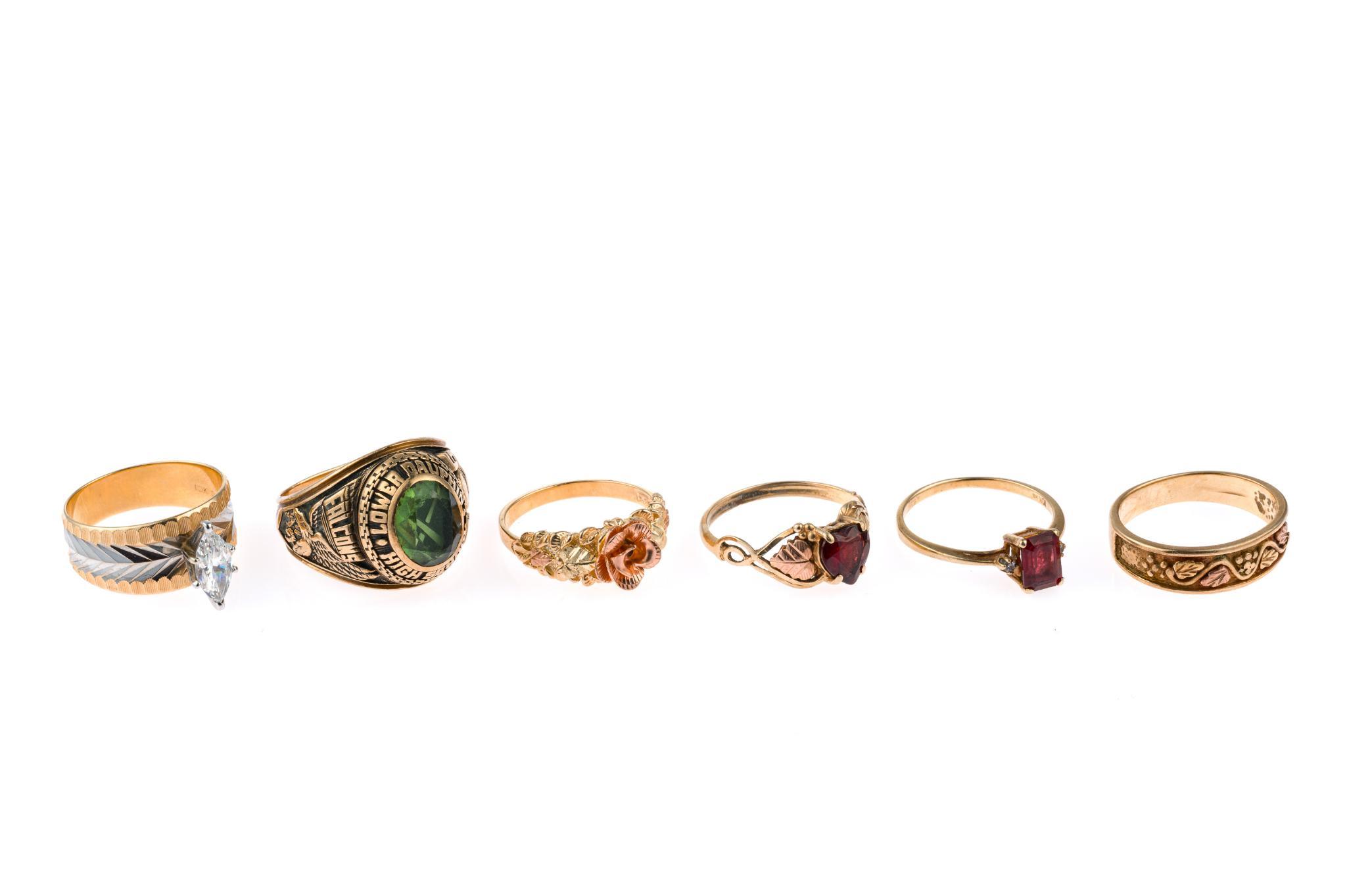 Six 10K Gold Rings Incl. Class Ring