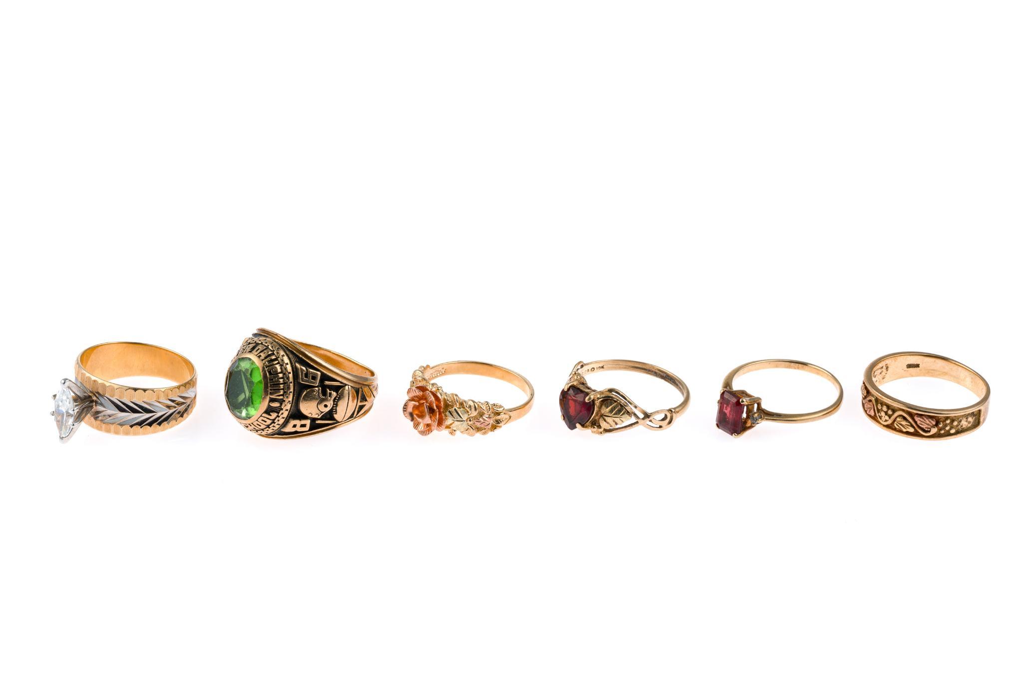 Six 10K Gold Rings Incl. Class Ring