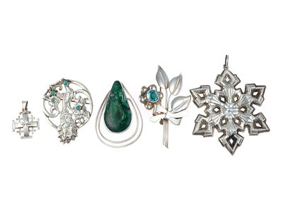 Sterling Silver Jewelry & Ornament. All marked. Includes cross pendant marked "Jerusalem"; 