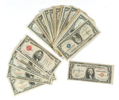 Silver Certificate One And Five dollar Bills. One Hawaii 1935-A Silver Certificate and 