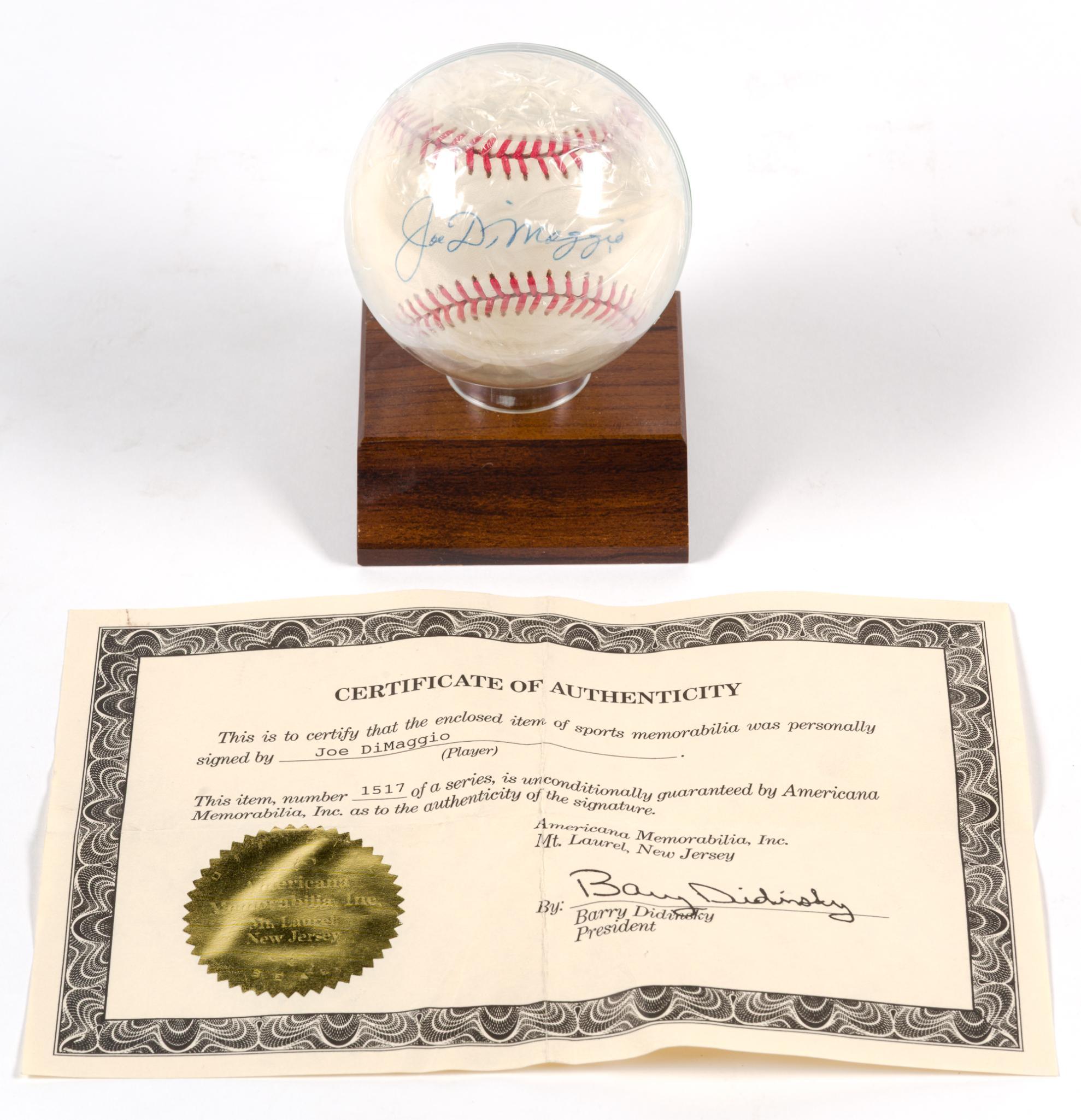 Joe DiMaggio Signed Baseball with COA