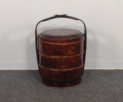 Painted Japanese Wedding Baskets. Measures approximately 18" wide, 17" deep and 26" tall.