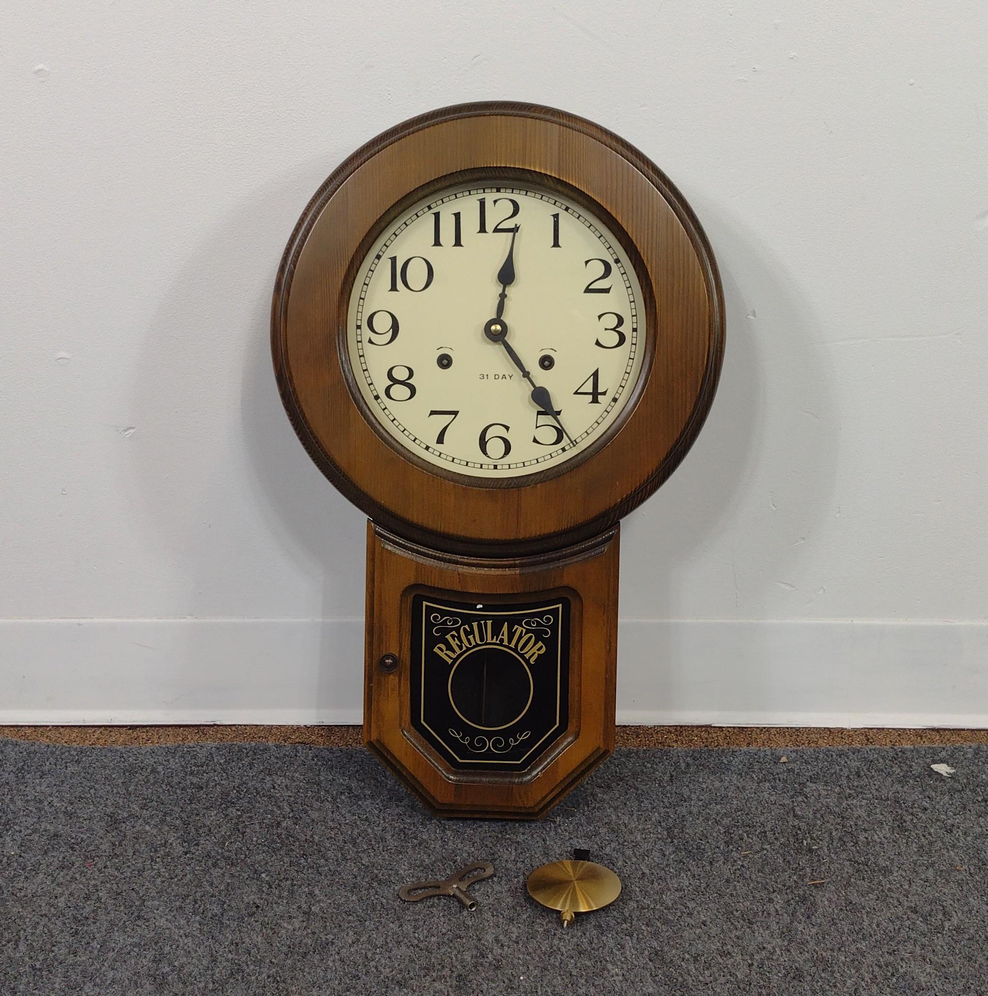 Regulator Wall Clock & Brass Table Lamp