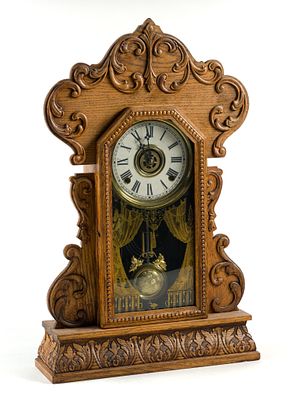 WM L. Gilbert Clock Co. "Perfect" Mantle Clock. Gingerbread mantle clock. Untestede. Measures 