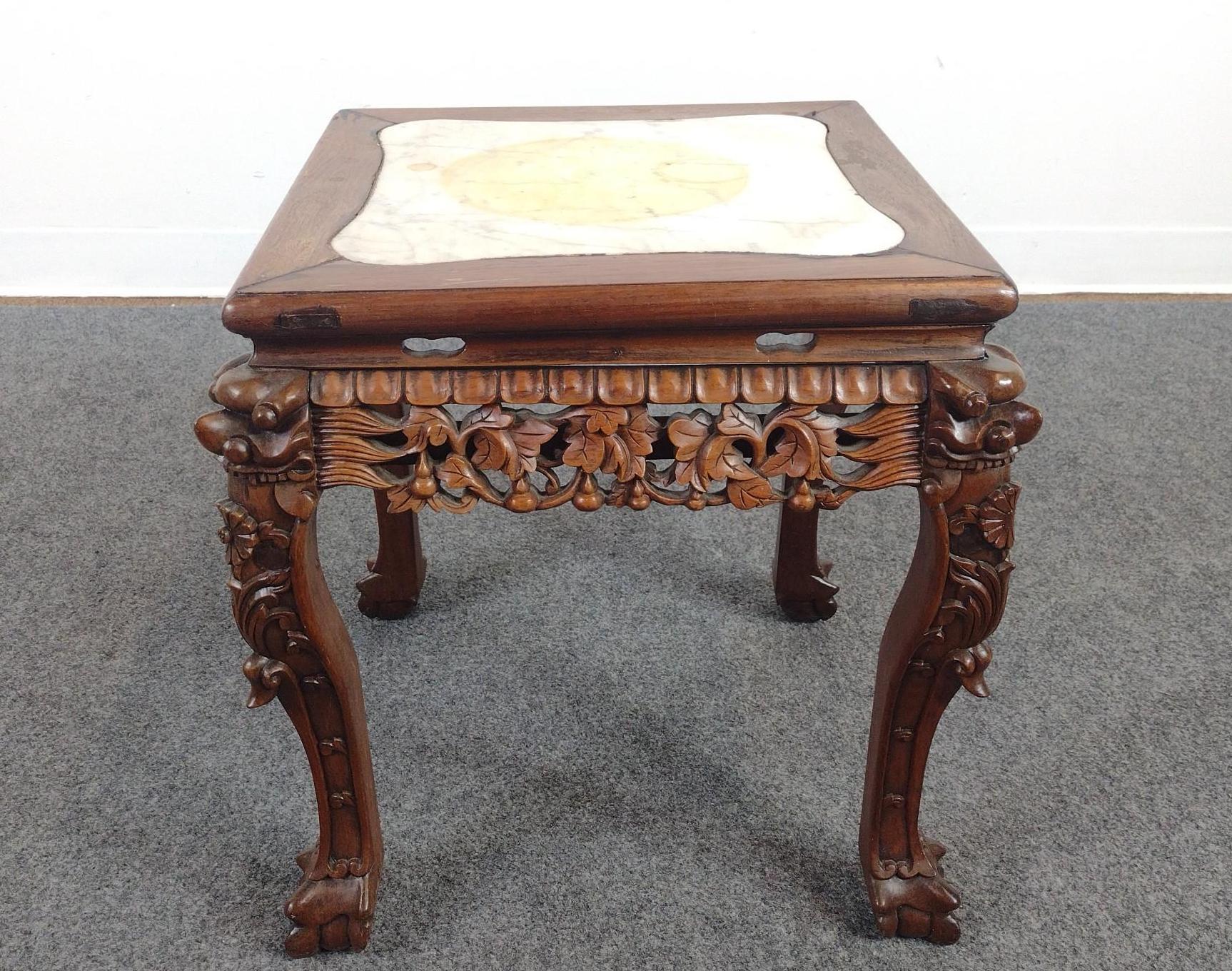 Carved Table With Marble Top