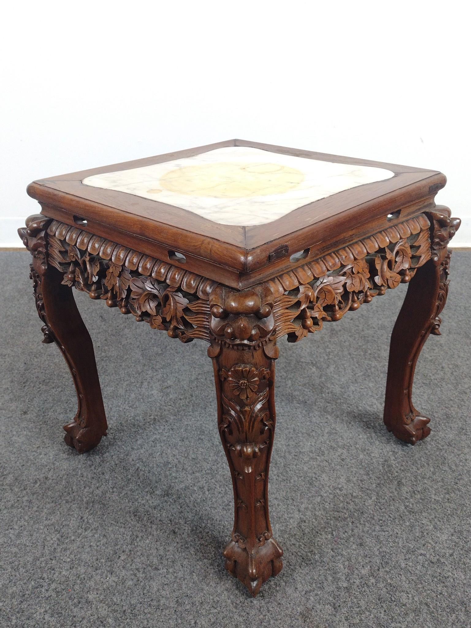 Carved Table With Marble Top
