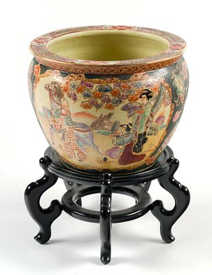 Satsuma Fish Bowl On Pedestal. Fish bowl measures 8" in height without pedestal, with pedestal 