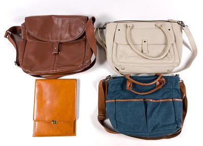 3 Levenger Bags & Leather Portfolio. All bags show some signs of wear consistent with use. 
