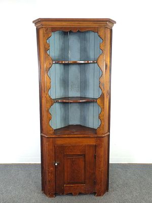 Corner Cabinet. 35" wide X 18" deep X 83-1/4" high has scratches and areas of finish loss.