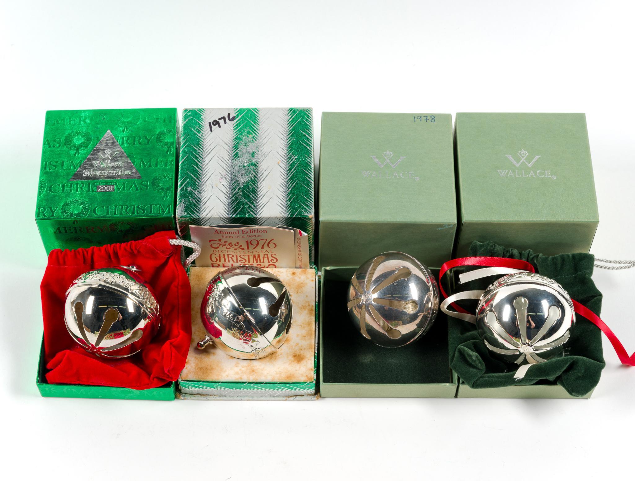 12 Wallace Silverplate Sleigh Bell Ornaments