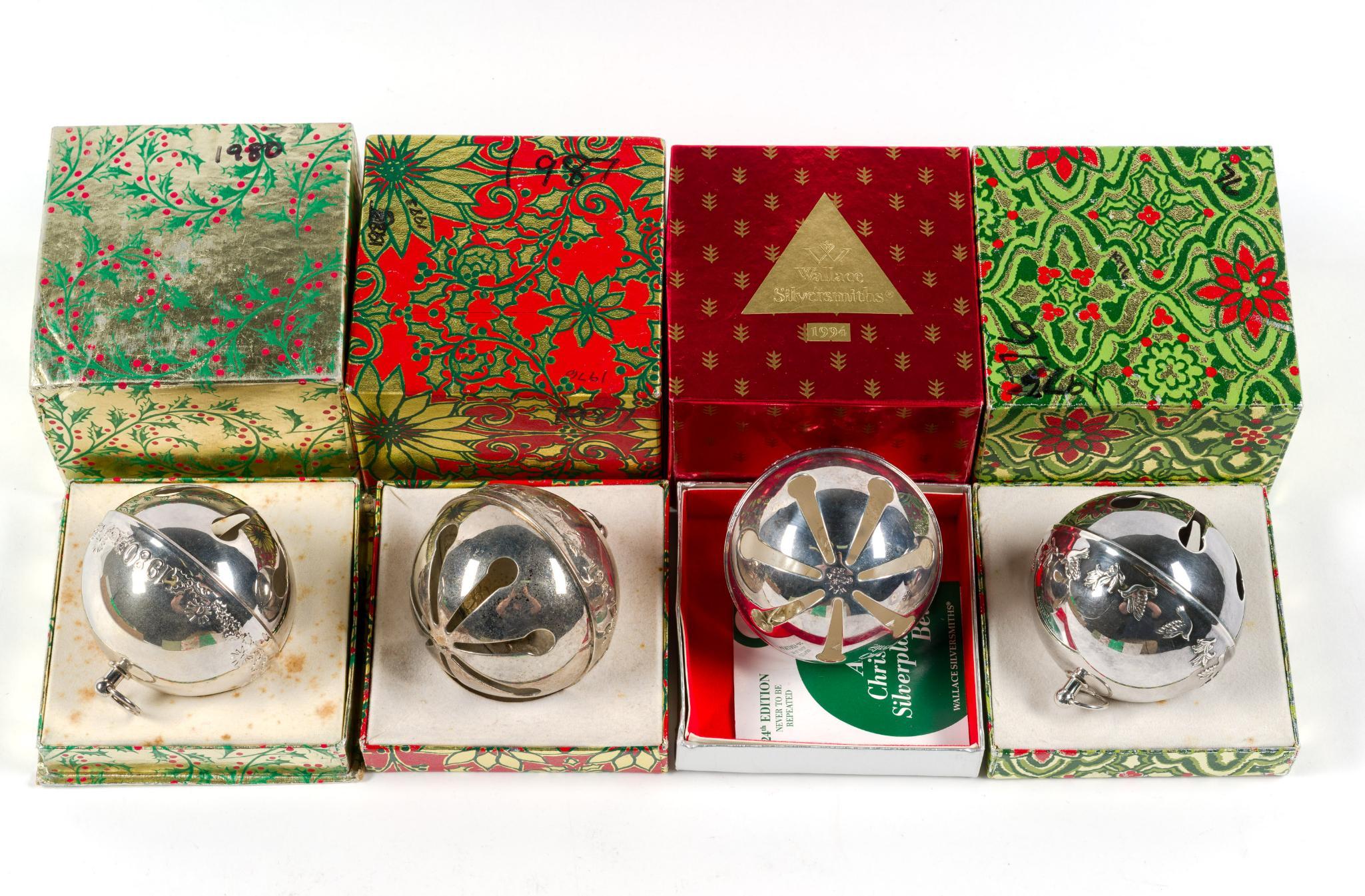 12 Wallace Silverplate Sleigh Bell Ornaments