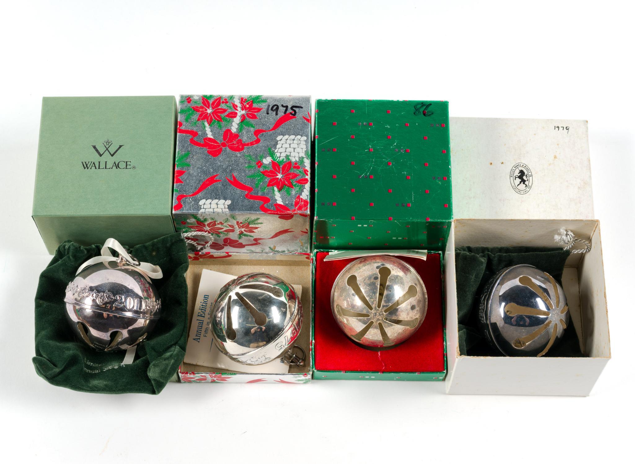 12 Wallace Silverplate Sleigh Bell Ornaments