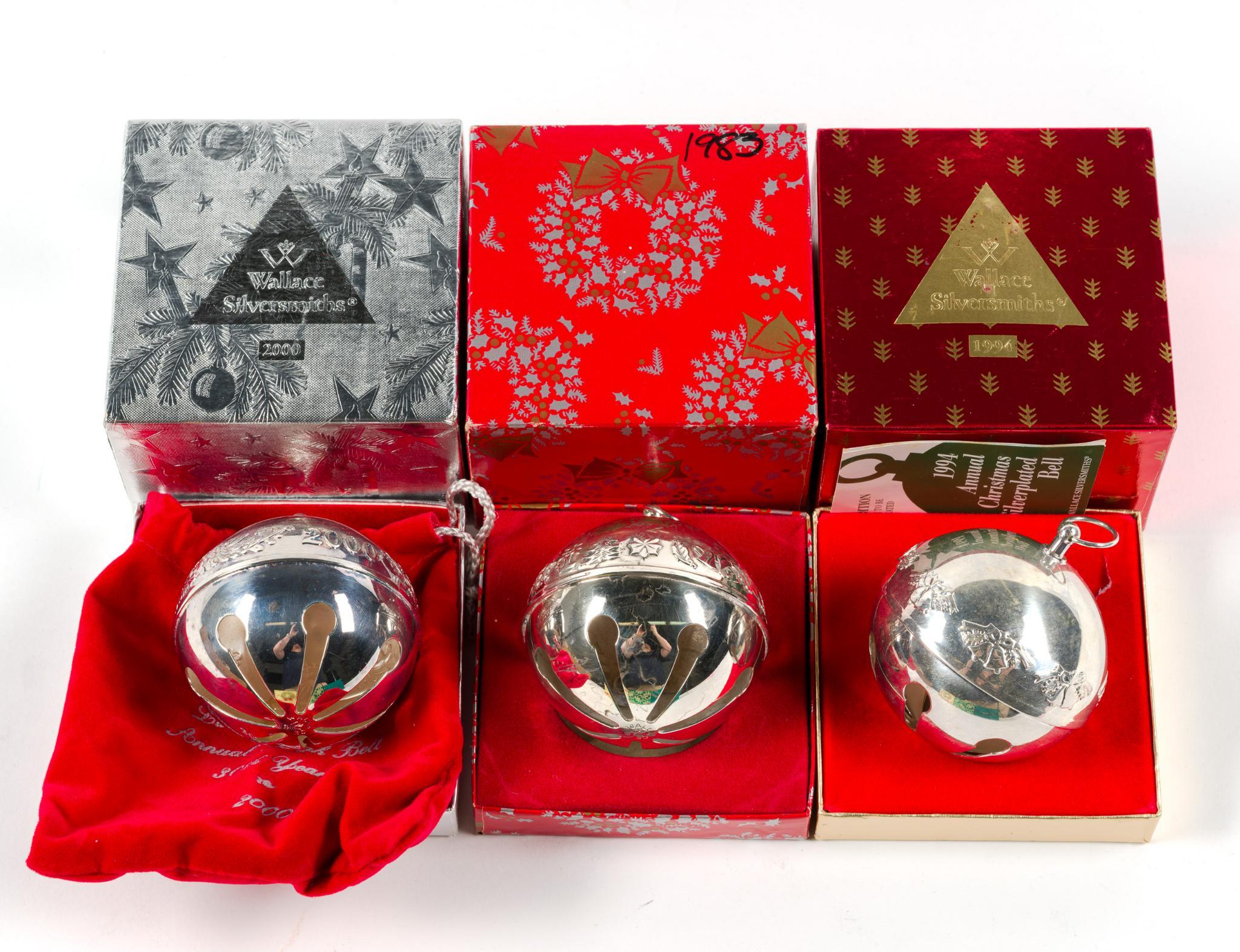 6 Wallace Silverplate Sleigh Bell Ornaments