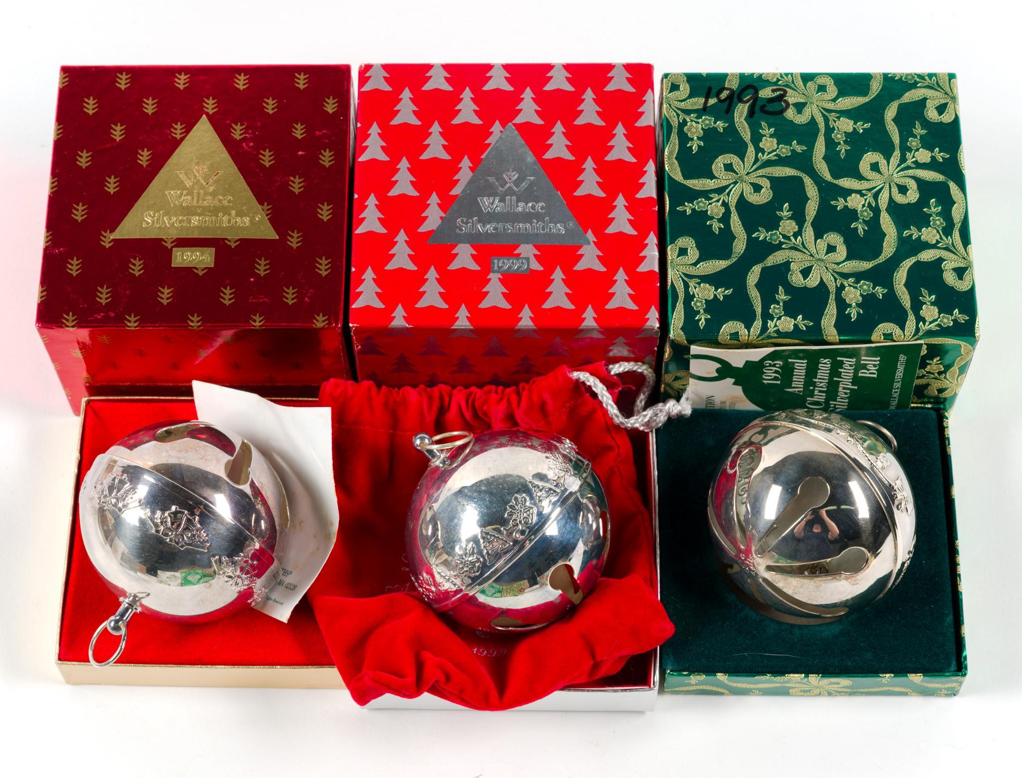 9 Wallace Silverplate Sleigh Bel Ornaments