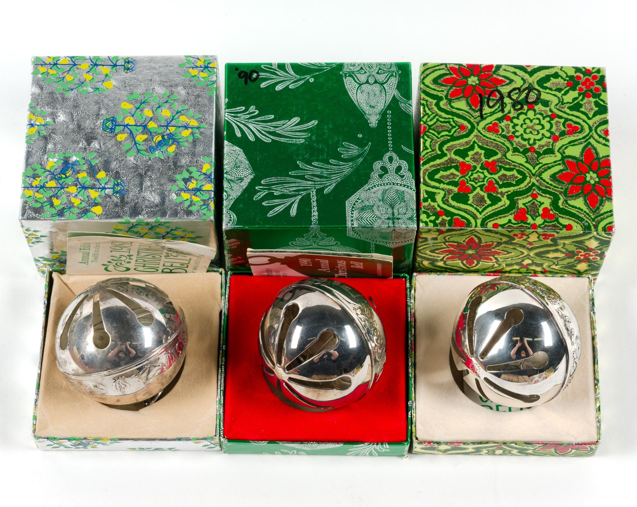 9 Wallace Silverplate Sleigh Bel Ornaments