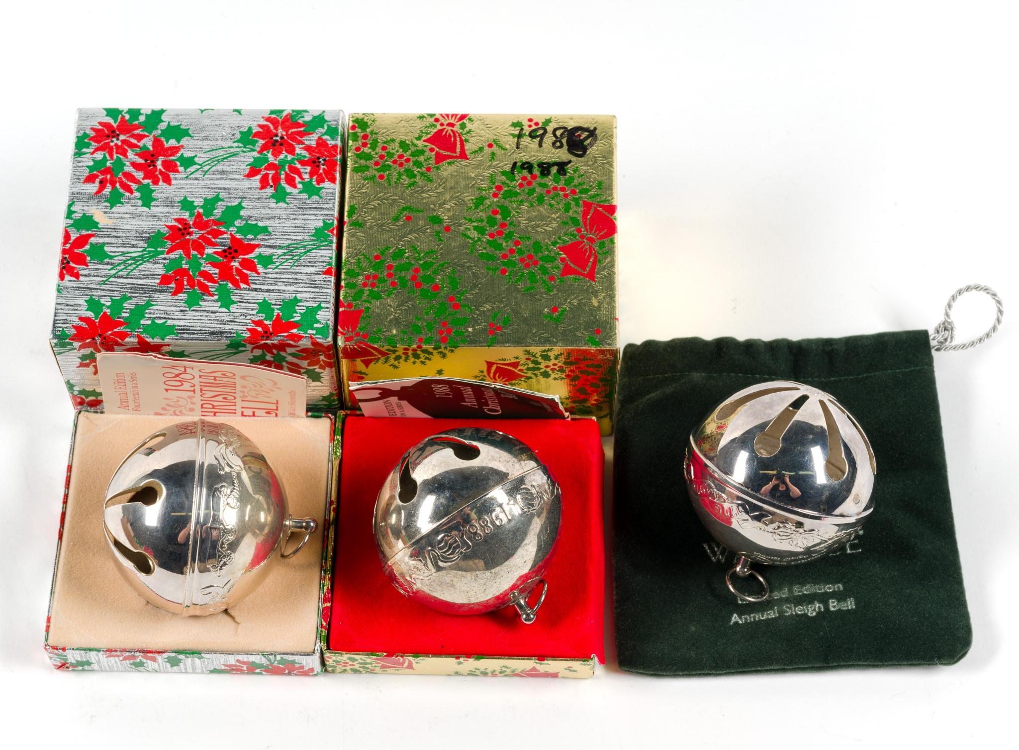 9 Wallace Silverplate Sleigh Bel Ornaments